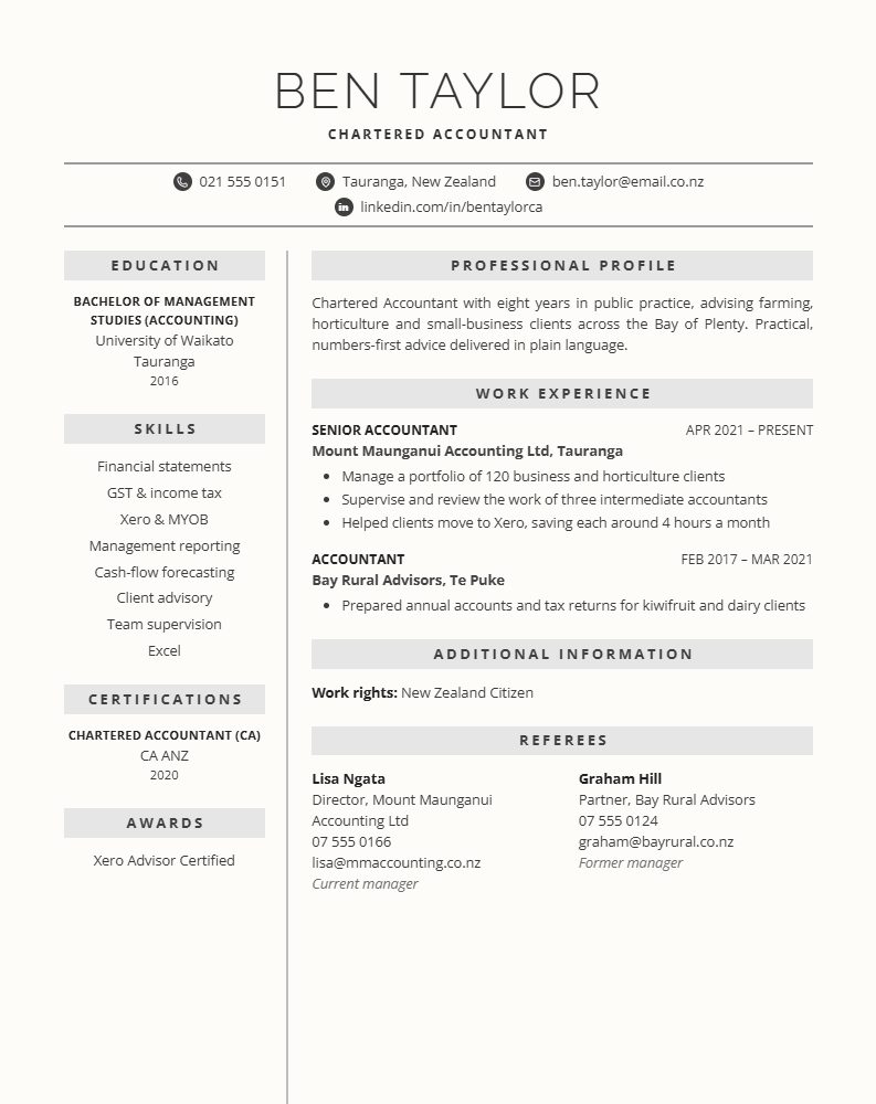 The Advisor CV template preview