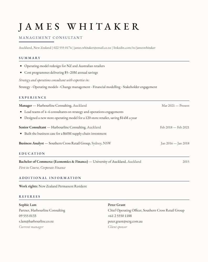 The Partner CV template preview