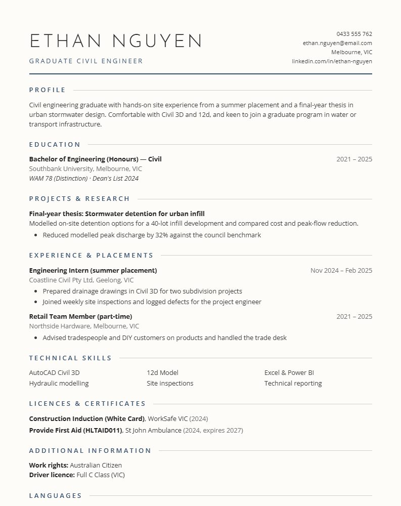The Uni Grad CV template preview