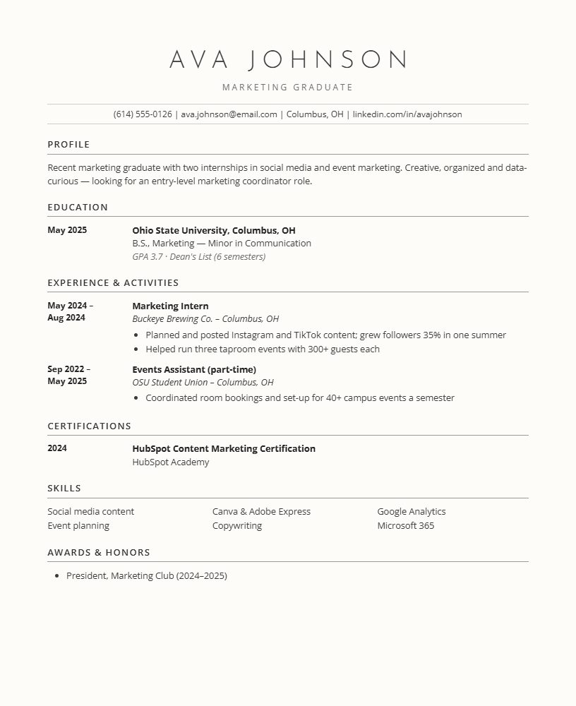 The Graduate CV template preview