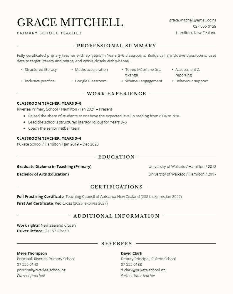 The Headline CV template preview