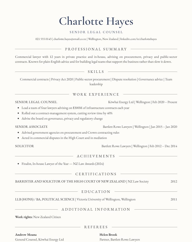 The Traditional CV template preview